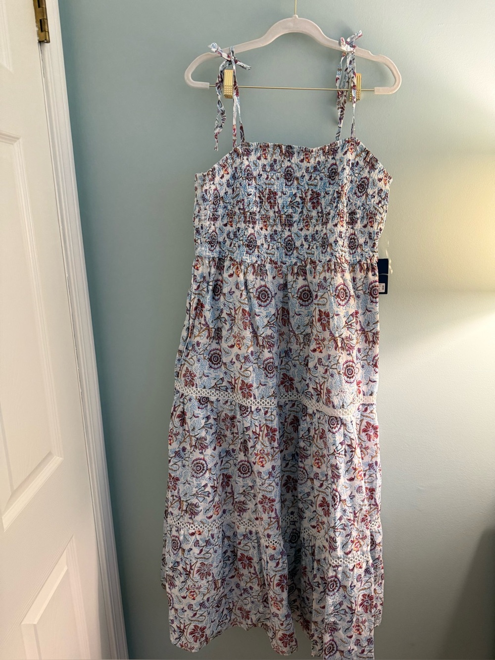 NWT Roller Rabbit White Floral Tie-Shoulder Midi Dress size XXL
